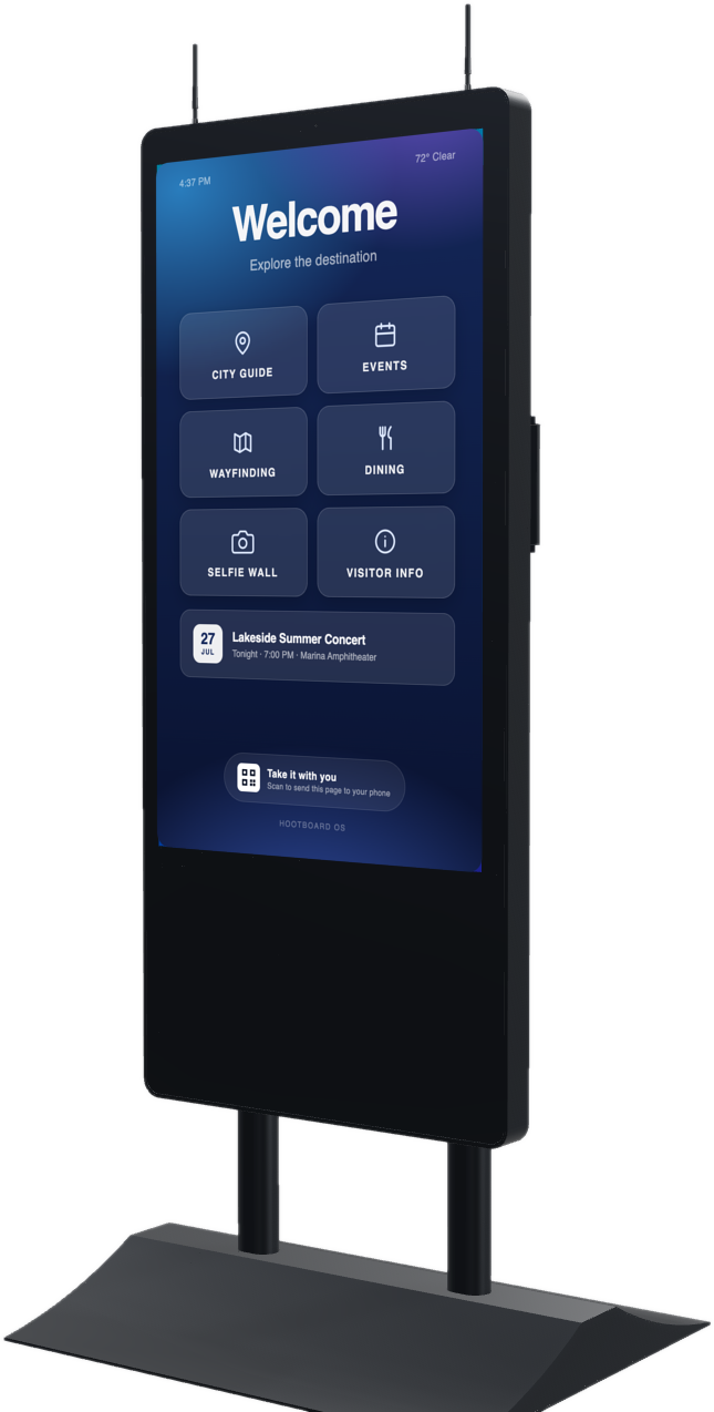 HootBoard AirX kiosk, three-quarter view